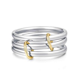 zocare Gold Stackable Rings for Women Non Tranish Interlocked Two Tone Rings Mixed Metals Ring Set Unique Stack Ring Statement Jewelry Minimalist Jewelry for Her, Stainless Steel, No Gemstone