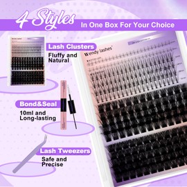 WENDY DIY D Curl Lash Clusters Individual Cluster Lashes Kit 12-18 mixed Wispy Lashes-kit Soft Set with 2 in 1 Lash Bond and Seal,Eyelash tweezers（FD18+B-07-D-1218-Kit）