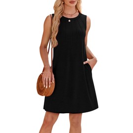 Spring Dresses for Women 2025 Crew Neck Sundresses for Women Casual Summer Dresses Sleeveless Black Dress Womens Beach Vacation Clothes Cruise Outfits Beach Fashion Sun Dress Black M
