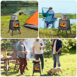 Wood Burning Stove, Camping Wood Stove, Small Portable Cast Iron Wood Stove: Compact Outdoor Cooking Solution with Carrying Bag (Lager)