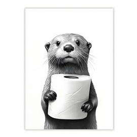 Deko Bilder Badezimmer, Bild Badezimmer Deko, Poster & Kunstdrucke Wc Dekos Grau 20 * 30cm Toilettenpapier in der Hand eines kleinen lustigen Otters