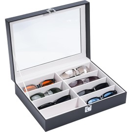 ProCase 8 Slots Sunglasses Organizer, 1 Layer Sunglass Case, Leather Eyeglass Cases for Display and Storage -Black
