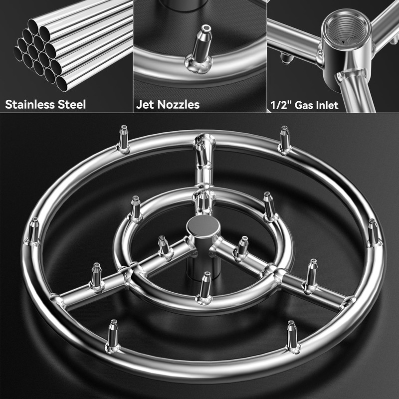 Skyflame Jet Burner Ring Kit, 12" Round Fire Pit Burner
