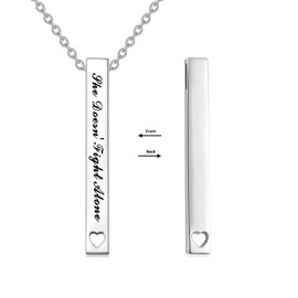 AXELUNA Vertical Bar Necklace Sterling Silver Engraved Message Bar Pendant Inspirational Jewelry Gifts for Women (She Doesn't Fight Alone)