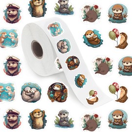 Otter Stickers (500 pcs), 10 Sheets Aesthetics Cartoon Decal Roll Self Adhesive Seals for Kids Girls Boys Teen Birthday Party Decoration Water Bottle Laptop Scrapbook Cards Envelope