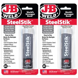 J-B Weld SteelStik, 1 Hour Cure, Steel Reinforced Epoxy Putty Stick - 2 Pack, Dark Grey (8267-2)