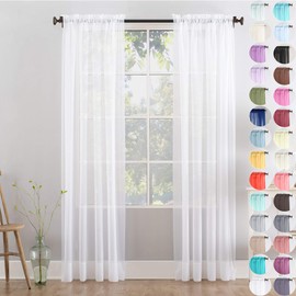 Megachest a pair of 3+7cm slot top sheer lucy voile curtain with tie backs 31 colors 10 sizes(pure white, 56" wideX72 drop(W142cmXH183cm))