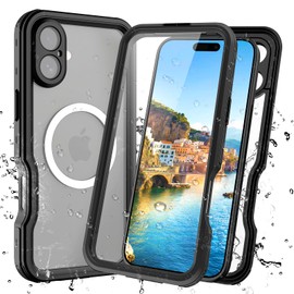 Jiwjfeui Waterproof Clear Case Compatible with iPhone16 Plus 6.7 inch, 360 Full Body Heavy Duty Protection, Built in Screen Camera Protector, Military Grade Rugged Protective Cover, Black-Side