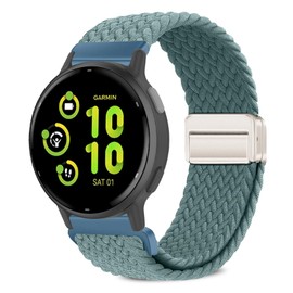 Magnetic Braided Watch Bands Compatible with Garmin Vivoactive 6/Vivoactive 5/Vivoactive 3/Venu Sq 2/Venu Sq/Forerunner 165,20mm Wristband,Replacement Nylon Sport Strap for Women Men Cactus