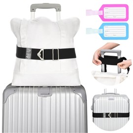 GmwyCzV Suitcase Strap, Adjustable Suitcase Webbing Strap with Fixed Buckle and 2 Luggage Tags, Non-Slip Luggage Strap for Suitcases, Long Luggage Strap Strap, Closing the Suitcases when Travel, Black