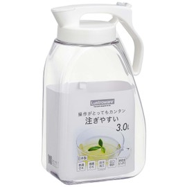 Iwasaki Kogyo K-1289 WH One Push Pitcher, Cold Water Bottle, Heat Resistant, Vertical and Horizontal Placement, 1.1 gal (3.0 L), White, Width 6.7 x Depth 4.0 x Height 11.7 inches (17 x 10.2 x 29.8 cm), Made in Japan