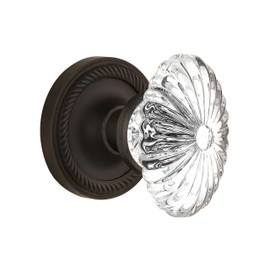 Nostalgic Warehouse Rope Rosette with Oval Fluted Crystal Glass Knob, Single Dummy, Oil Rubbed Bronze