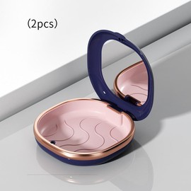 (2pcs)Portable Retainer Case with Mirror – Secure Locking Denture Storage Box for Braces & Aligners – Travel-Friendly Orthodontic Holder (Compact & Hygienic Design) - Color: Braces box with mirror-blue