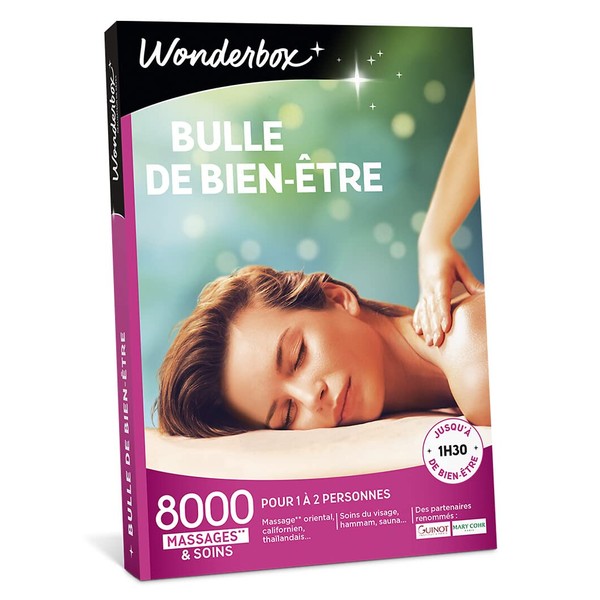 Wonderbox – Coffret cadeau - BULLE DE BIEN ETRE – 8000 massages californiens, soins du visage, modelage thaïlandais, gommage du corps, hammam, bain aux huiles pour 1 à 2 personnes