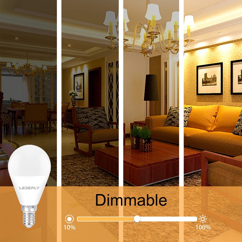 LEDEPLY A15 Ceiling Fan Light Bulbs, Dimmable, E12 Base LED