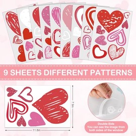 JarThenaAMCS 9 Sheets Valentine Wall Stickers Love Heart Wall Decals Large Room Mural Stickers for Wedding Anniversary Party, 7.9 x 11.8 Inch