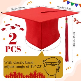 Feifeiya 12 Pcs DIY Graduation Cap Decorations 2 Pcs Unisex Matte Adult Graduation Cap with Tassel and 10 Sheets Self Adhesive Glitter Alphabet Gold Letter Stickers for Grad Party Decor(Red)