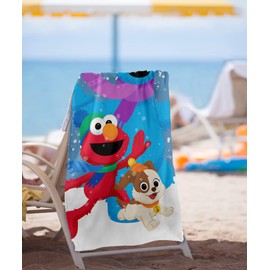 LOGOVISION Sesame Street Furry Friends Forever Elmo Cookie Monster Snow Run Kids Beach Towel, 30"x60"