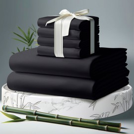 DECOLURE 100% Organic Viscose Derived from Bamboo Sheets Queen Size 6pcs - Ultra Soft & Luxuriously Cooling, 17" Deep Pocket, Double Stitching, Perfect for Hot Sleepers - Queen Bed Sheets (Charcoal)