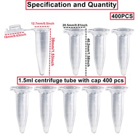 HUAZIZ Pack of 400 Centrifuge Tubes, 1.5 ml, Reaction Vessels, Transparent Plastic Microcentrifuge Tube with Snap Closure, Conical Base for Laboratory