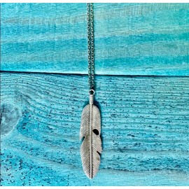 Fashion Jewelry BIRD FEATHER 2 Sided pendant charm German Silver 30" Necklace Chain Women female