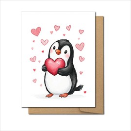HolisticPrints The sweetest penguin cheerful and adorable offering a Heart Valentine's Day, Anniversary, Mother's Day Greeting Card with Self Adhesive Envelope # HP001491