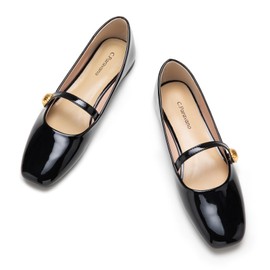 C.Paravano Mary Jane Shoes for Women | Womens Square Toe Flats | Mary Jane Flats | Black Ballet Flats for Party | Dressy Shoes | Women's Flats Shoes (Size 5.5,Black_d)