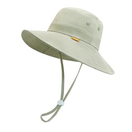 SEYUFN Baby Hat Summer Kids UV 50 Protection Hat Toddler Girls Cap Boys Fishing Hat Baby Wide Brim Sun Hats, Light khaki