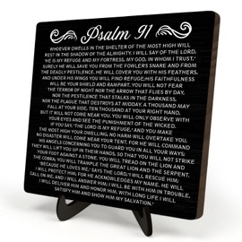 Bible Verse Sign, Christian Sign, Table Art Signs, Wooden Sign Desk Decor, Positive Home Décor, Motivational Scripture Gift, Wood Sign Plaque Gift for Women&Men,5.9x5.9inch(Psalm 91)