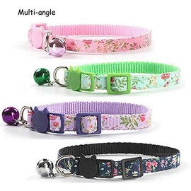 CHUKCHI 4 Pcs Cat Collars Safety Quick Release with Bell-Adjustable Cat Collar with Small Floral Colorful Patterned Soft Strong Nylon Strip for Cat, Pup, Kitty