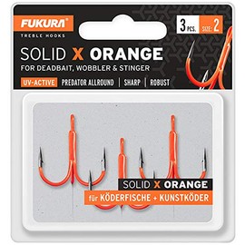 Fukura Solid X Orange Treble Hooks Size 2 Pack of 3