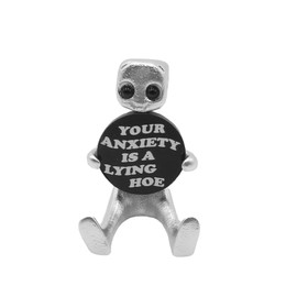 Amamcy Resin Robot Home Decoration Tiny Robot Figurine with Slogan Novelty Sculpture Figurine Sitting Robot Holding A Board