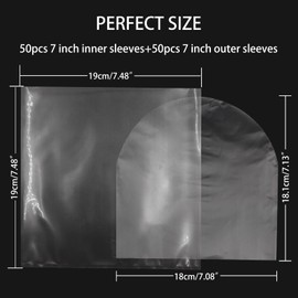 Vinyl Record Sleeves Combos 50 Pcs Vinyl Record Inner Sleeves and 50 Pcs Vinyl Record Outer Sleeves Anti-Static Plastic Protective Sleeves for 7 Inch Vinyl Records