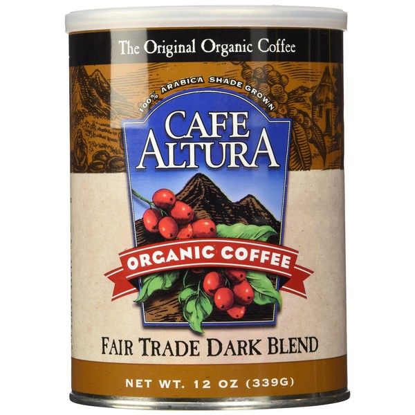 Cafe Altura Organic Coffee, Fair Trade Dark Blend, Ground Coffee, 12 Ounce Can
