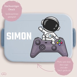 Children's Bento Box Midi Lunch Box for Mepal Bento Box - Gaming - Astronaut Controller Gaming Experience Gaming Culture Gamer Gaming Enthusiasm Gamer - 900 ml - Light Blue - Astronaut Lunch Box