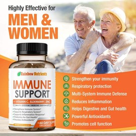 10 in 1 Immune Support Supplement (No Fillers) | Vitamin C, Zinc, Elderberry, Echinacea, Turmeric, Probiotics |Immunity Booster for Multi-System Immune Defense, Respiratory & Gut health | 60 Day Supply