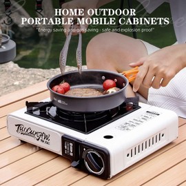 AIROKA Portable Butane Camping Stove, 3300W Output, Wind-Guard Portable Stove Burner for Emergency, Tailgating, Hiking, Camping Essentials (Khaki)