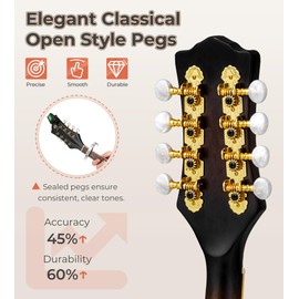 Vangoa Mandolin Instrument A Style, Acoustic Mandolin Musical Instrument Solid Spruce Top 8 String Mandolin for Beginners, Adults, Teens, Dark Brown