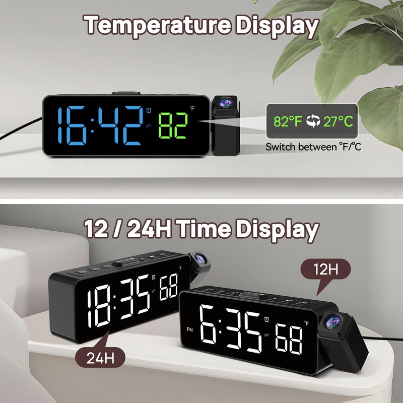 Netzu Projection Alarm Clock for Bedroom Ceiling, Small Compact Plug-in