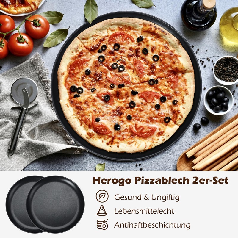 Herogo Pizza Tray, Diameter 26 cm, Round Stainless Steel Pizza