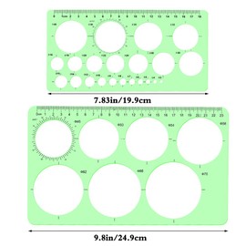 LOKUNN 2 Pcs Circle Template for Drawing, Ruler Quilling Tool, Round Hole Ruler Tool, Multi-Function Round Plastic Geometric Stencil Rulers Drawing Set for Studying, Designing, Office