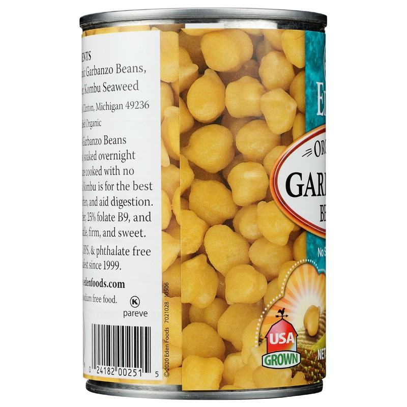 Eden Organic Garbanzo Beans, 15 oz Can, No Salt, Non-GMO,