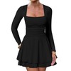 Kaximil Women's Square Neck Ruffle Hem Mini Dress Ruched Waist