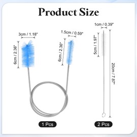 HARFINGTON 3pcs Flexible Long Drain Brush Straw Cleaner Set 35.43" Stainless Steel Double Ended Hose Brush with 8" Nylon Long Tube Pipe Cleaning for Fish Tank Sink Pipe, Blue