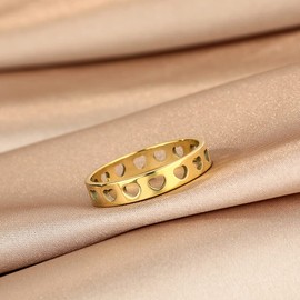 LUTAKU Stainless Steel Hollow Heart Ring Women Girls Simple Band Ring Sunshine Jewelry Gift, Non-precious metal