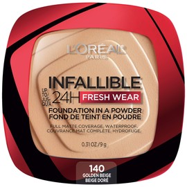 L'Oreal Paris Makeup Infallible Fresh Wear Foundation in a Powder, Up to 24H Wear, Waterproof, Golden Beige, 0.31 oz.