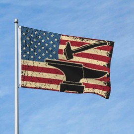 PAUPPY Patriotic-American-Blacksmith-Hammer-Gifts Black Flag 3x5 FT Funny Flag Suitable For College Dormitories Indoor Garage Gifts Mothers Day Gifts for Mom - Fathers Day Gift for Dad Birthday Gifts
