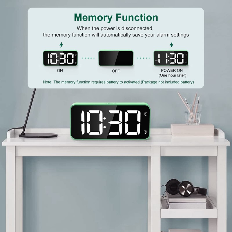 HERMIC Digital Alarm Clock Bedside Mains Powered Large Digital Led