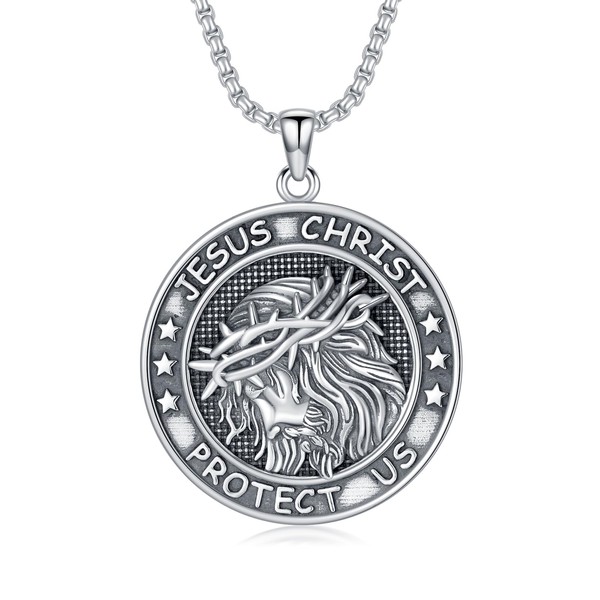 Taioiat Crown of Thorns Jesus Necklace for Men 925 Sterling
