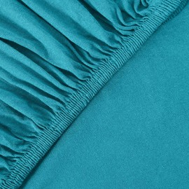 leevitex Premium Topper Box Spring Bed Fitted Sheet, 100% Mako Jersey Cotton, Oeko-Tex Certified, 170 g/m², 90 x 200 – 100 x 220 cm, Petrol/Sea Green, 18 cm Base